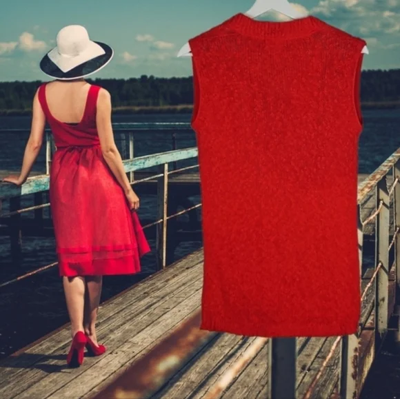 Vintage Red Sweater Vest with Pockets - Picture 4 of 4